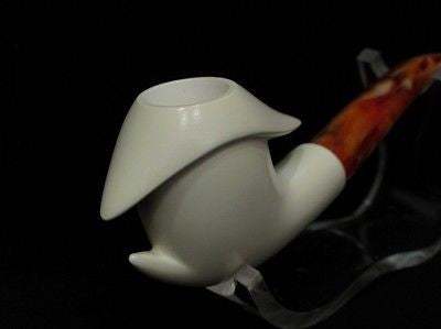 Smooth Abstract block Meerschaum Pipe Tobacco smoking Gift Case hand made 7764