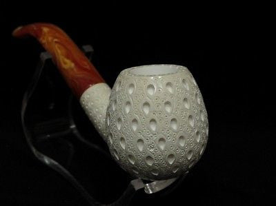 Lattice Apple Bent Block Meerschaum Pipe Tobacco Smoking Sea foam Eskisehir 0774