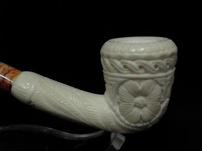 Floral Celtic Block Meerschaum Pipe Freehand Long Eclipse Shank Good size 1773