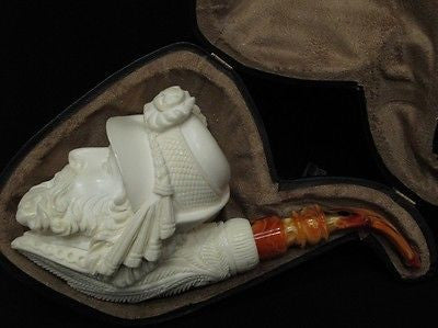 Cavalier Feather hat block Meerschaum Pipe smoking Gift sea foam Big Bowl 8301