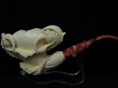 Yellow Eagle Claw Egg Block Meerschaum Pipe by Kudret Big Bowl Gift Case 0922
