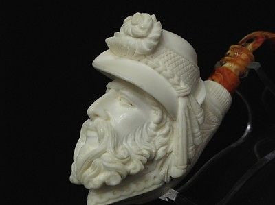 Cavalier Feather hat block Meerschaum Pipe smoking Gift sea foam Big Bowl 8301