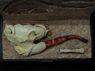 Yellow Eagle Claw Egg Block Meerschaum Pipe by Kudret Big Bowl Gift Case 0922