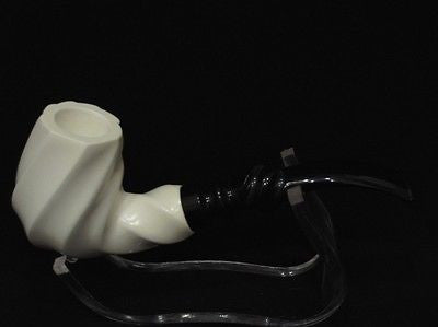 Spiral Bent Billiard Block Meerschaum Pipe Helix Acrylic stem Hand carved 6333