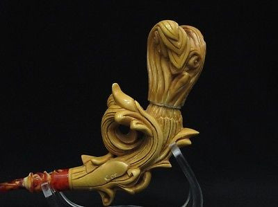 Baroque Floral Ivy w/Silver Ring Block Meerschaum Pipe Signed by Cor Patina 4096
