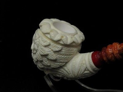 Embossed 2 Headed Eagle on 3/4 Bent Calabash Block Meerschaum Pipe by Medet 7894