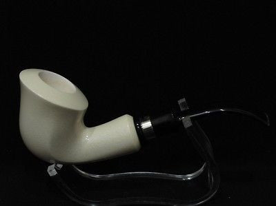 Smooth Bent Calabash Block Meerschaum Pipe Silver Acrylic stem Colors great 2959