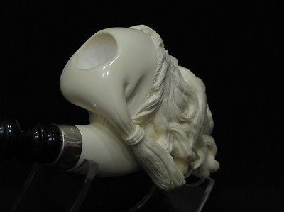 Old Fez Man Smoking Meerschaum Pipe 925 Sterling Silver Free hand Big Bowl 6547