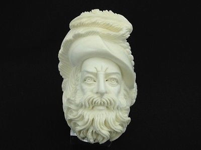 Chevalier Feathered Hat Block Meerschaum Pipe Freehand Big Bowl Signed Cor 8884
