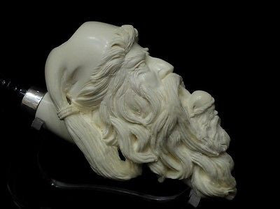 Old Fez Man Smoking Meerschaum Pipe 925 Sterling Silver Free hand Big Bowl 6547