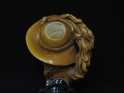 Brown Chevalier Knight Meerschaum Pipe Acrylic Stem Silver Band Big Bowl 3939