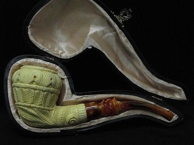 Calabash Floral Block Meerschaum Pipe by Emin Collectible Tribal Gift pipes 2876