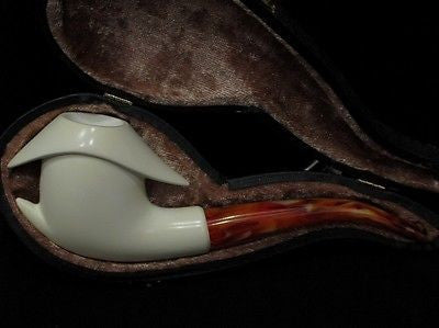 Smooth Abstract block Meerschaum Pipe Tobacco smoking Gift Case hand made 7764