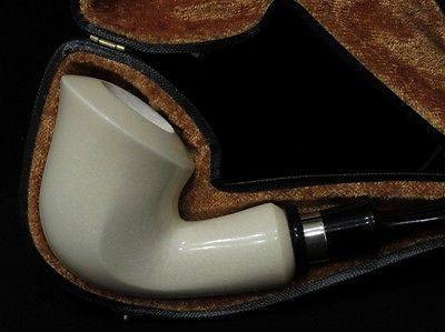 Smooth Bent Calabash Block Meerschaum Pipe Silver Acrylic stem Colors great 2959