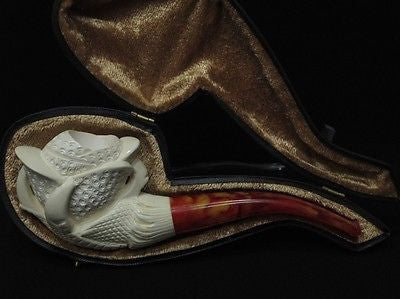 Eagle Claw Holding Rose Flower Block Meerschaum Pipe Hand carved in Turkey 0381