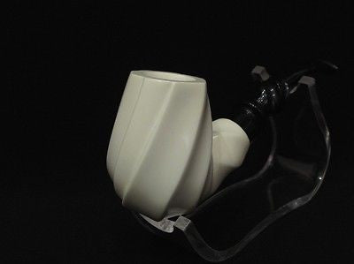 Spiral Bent Billiard Block Meerschaum Pipe Helix Acrylic stem Hand carved 6333
