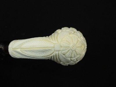 Bent Floral Calabash Block Meerschaum Pipe Gift Case Hand Carved Big Bowl 0726