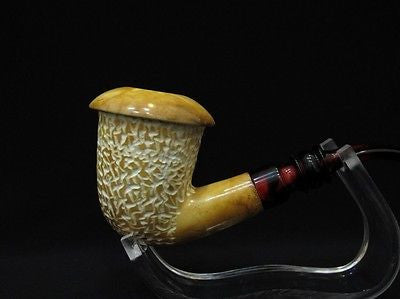 Yellow Calabash Solid Block Meerschaum Pipe Burnt Art work Huge Hand made 0669
