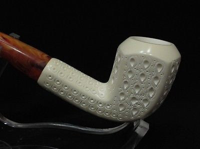 Paneled Billiard Lattice Bent Block Meerschaum Pipe Gift Case Hand carved 9352