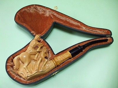 Mythological War Scene Meerschaum pipe Warrior, Slave, Horse, Lion, Dog Big 6241