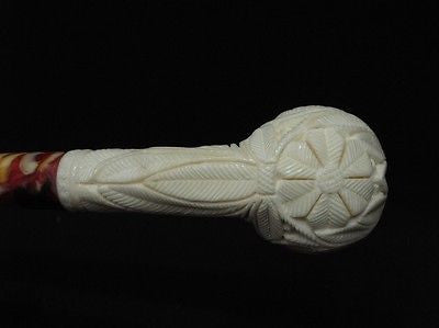Straight Floral SolidBlock Meerschaum Pipe Flower Women Freehand Gift Case 1559
