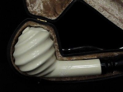 Swirl wind Long Shank Block Meerschaum Pipe Acrylic Stem Freehand by Meerco 7677