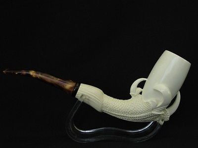 Huge Smooth Dragon Egg in Eagle Claw Solid Block Tobacco Meerschaum Pipe 9596