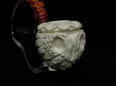 Embossed 2 Headed Eagle on 3/4 Bent Calabash Block Meerschaum Pipe by Medet 7894