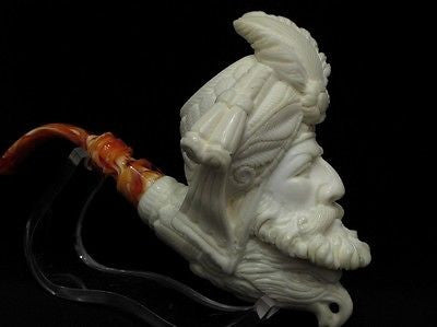 Ottoman Pasha and Eagle Bent Block Meerschaum Pipe Hand Made Big Bowl Gift 0793