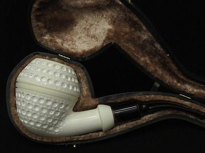 Rhodesian Lattice Bent Block Meerschaum Pipe Danske Shank Hand made Case 8881