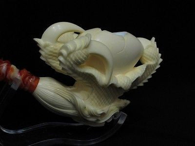 Yellow Eagle Claw Egg Block Meerschaum Pipe by Kudret Big Bowl Gift Case 0922