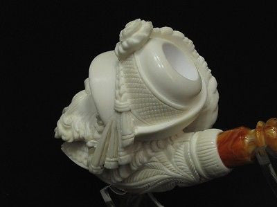 Cavalier Feather hat block Meerschaum Pipe smoking Gift sea foam Big Bowl 8301