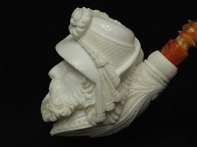 Cavalier Feather hat block Meerschaum Pipe smoking Gift sea foam Big Bowl 8301