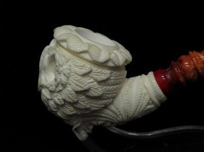 Embossed 2 Headed Eagle on 3/4 Bent Calabash Block Meerschaum Pipe by Medet 7894