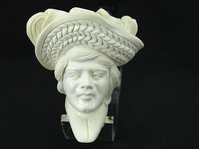Lady Woman w/Floral Hat Smoking Block Meerschaum Pipe Acrylic Stem Turkey 0446