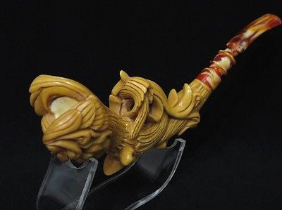 Baroque Floral Ivy w/Silver Ring Block Meerschaum Pipe Signed by Cor Patina 4096