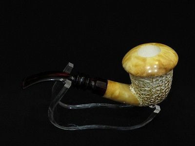 Yellow Calabash Solid Block Meerschaum Pipe Burnt Art work Huge Hand made 0669