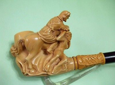 Mythological War Scene Meerschaum pipe Warrior, Slave, Horse, Lion, Dog Big 6241