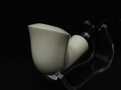 Smooth Bent Calabash Block Meerschaum Pipe Silver Acrylic stem Colors great 2959