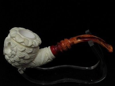 Embossed 2 Headed Eagle on 3/4 Bent Calabash Block Meerschaum Pipe by Medet 7894