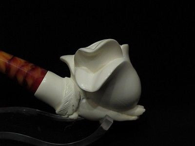 Rose in a Lady' Hand Block Meerschaum Pipe Flower Full Bent Gift Case Stand 7209
