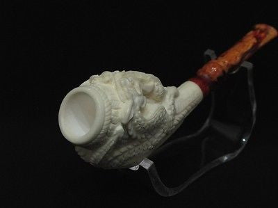 2 Embossed Dragons Meerschaum Pipe Horn shape by Medet smoking Mythological 0402