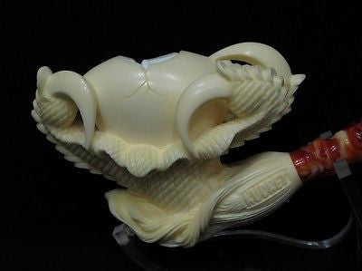 Yellow Eagle Claw Egg Block Meerschaum Pipe by Kudret Big Bowl Gift Case 0922