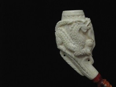 2 Embossed Dragons Meerschaum Pipe Horn shape by Medet smoking Mythological 0402